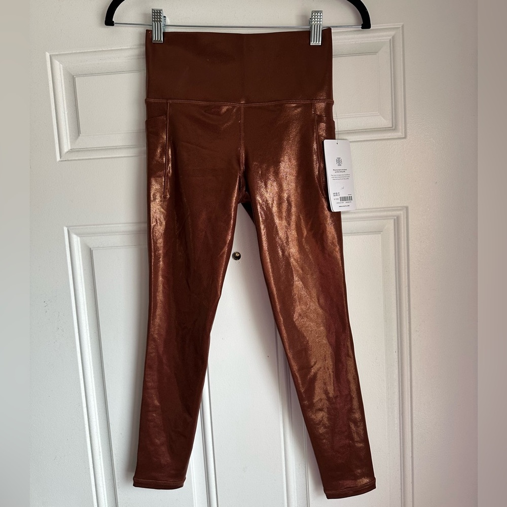 NWT ATHLETA SIZE XS SALUTATION STASH‎ SHINE TIGHT METALLIC BROWN LEGGINGS - Picture 4 of 5